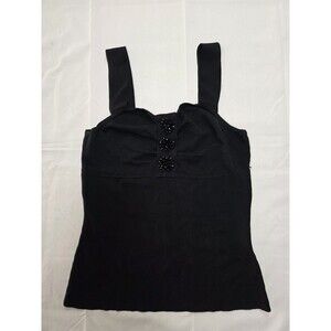 Christine Phillipe Of California black tank top embellished floral details Sz S